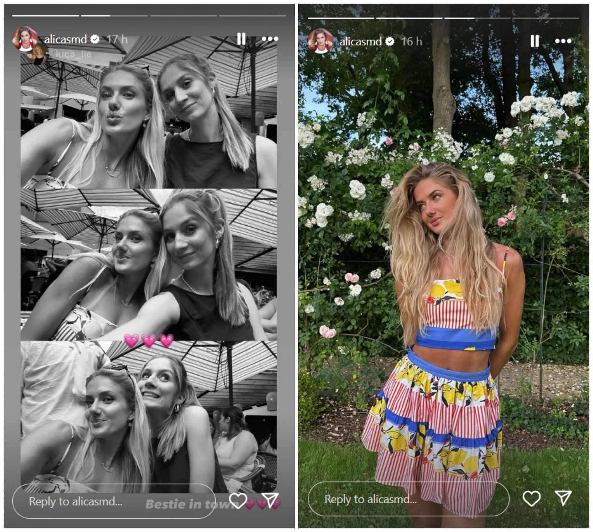 Alica Schmidt enjoys with best friend and turns up the glamour in colorful dress; Instagram - @alicasmd